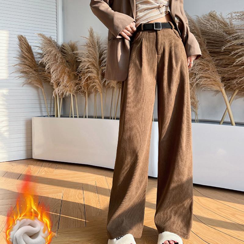 Corduroy Suit Pants for Women In Spring and Autumn New High-waisted Slimming Draped Straight-leg Pants Casual High-end Narrow Wide-leg Pants