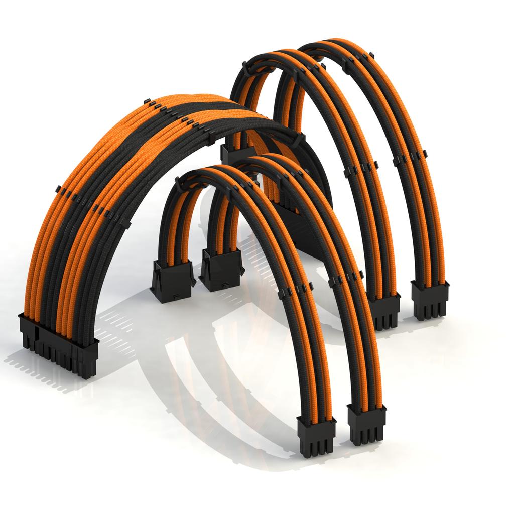 LINKUP 50cm Super Soft Flexible PSU Cable Extension Sleeved Custom Mod PC Power Delivery Combed Braided 5 Pieces 1x 24 P 2x 8 P CPU 2x 8 P GPU 500mm