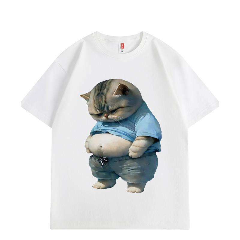 Funny Chubby Cat Meme Graphic T Shirts Men Women Fashion Trend Cartoon Short Sleeve T-shirts Summer Loose Cotton T-shirt