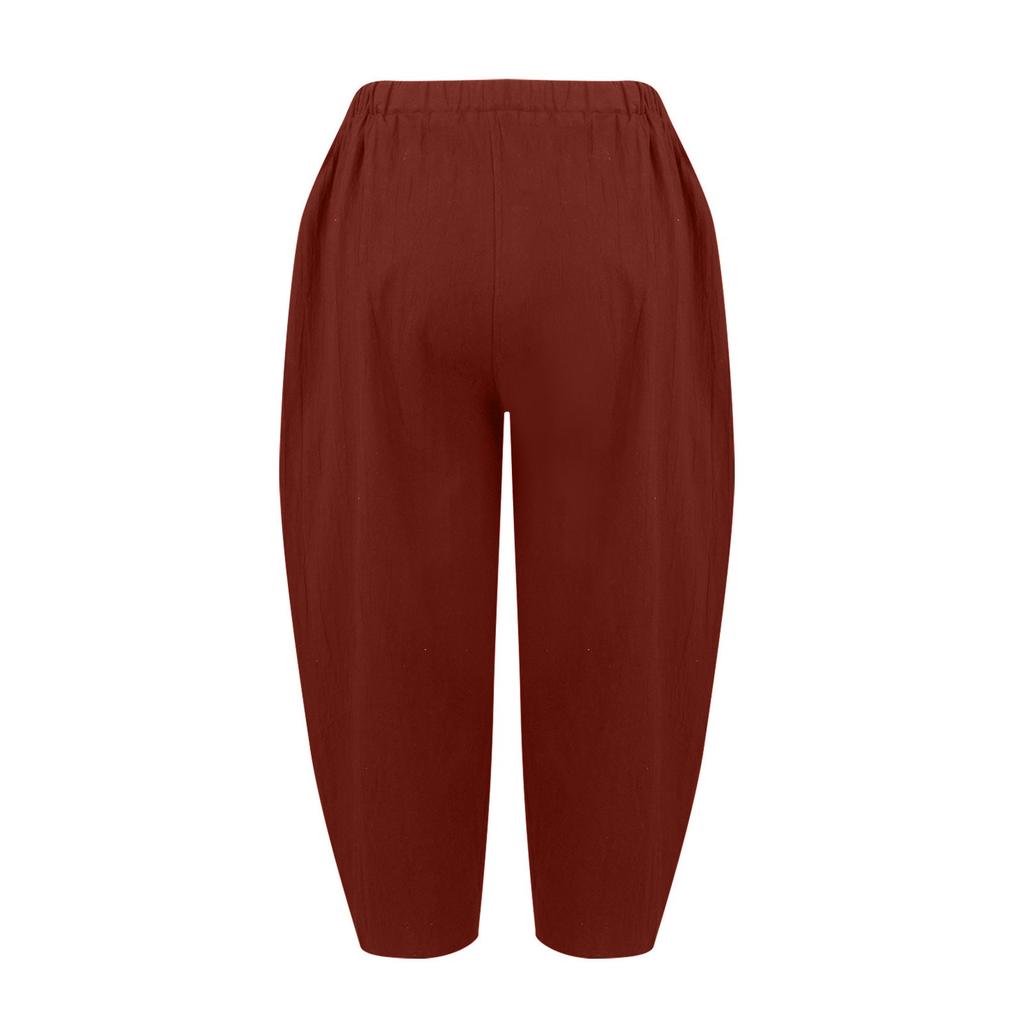 Damen Plus Size Leinenhose mit weitem Bein, mittlere Taille, Sommer-Baggy-Hose