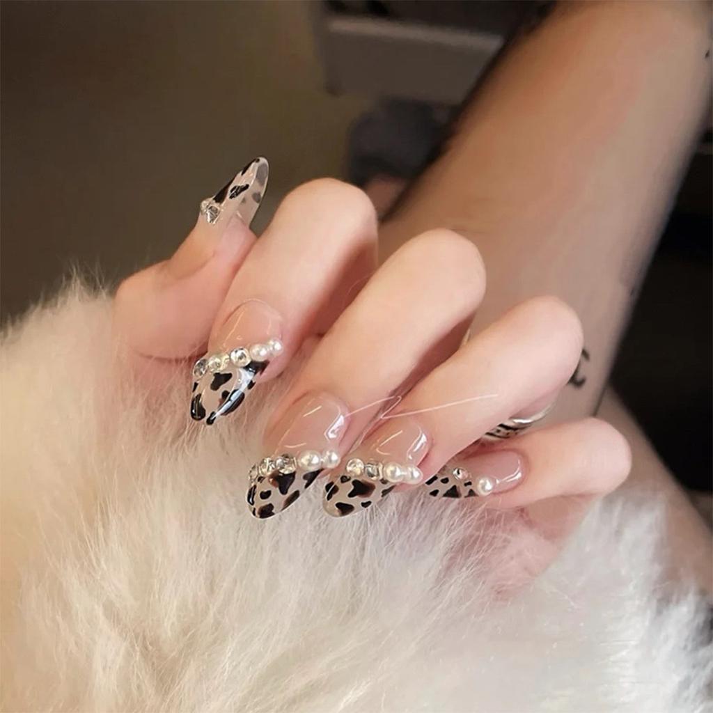 Buy 24pcs Nude Color Beveled Leopard Print Full Diamond Wear Nail Art  Finished Fake Nail Nail Patch Nail Patch Removable Nail Patch at affordable  prices — free shipping, real reviews with photos —