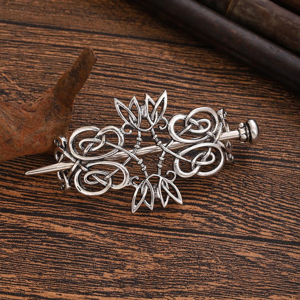 1pc Retro Metal Flower Leaf Wrapped Hairpin Niche Celtic Pattern Hairpin Medieval Style Retro Party Personalized Headwear