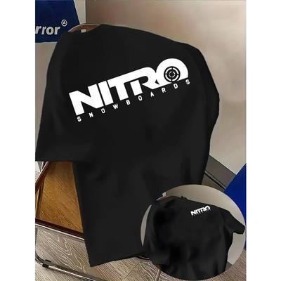 T-shirt da uomo alla moda "NITRO" con stampa grafica - Semplice T-shirt casual a girocollo a maniche corte, Lavabile in lavatrice, Abbigliamento estivo, per l'estate