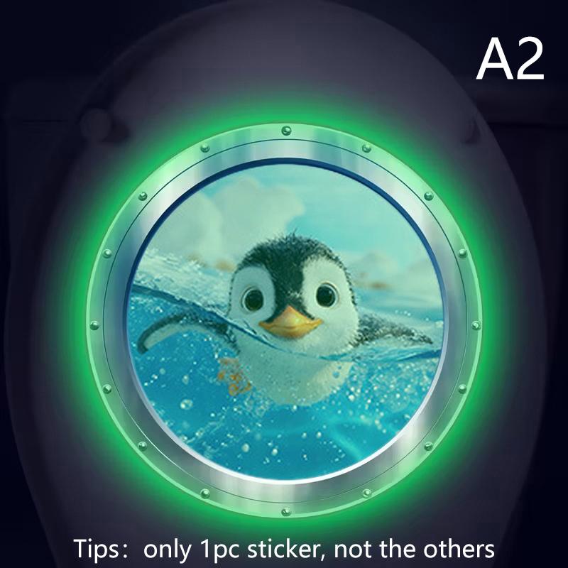 

Дельфин Пингвин Светящаяся в темноте Наклейка на унитаз Самоклеящаяся Съемная ПВХ Настенные наклейки Для спальни и ванной Комнатный Декор A2