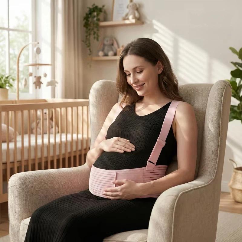 Maternity Support Belt, Adjustable Pregnancy Belly Band with Breathable Mesh, Prenatal Abdominal Support Belt with Hook and Loop Closure