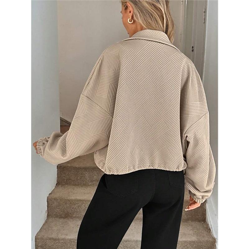Womens Winter Coat High Neck Zip Drawstring Hem Pocket Loose Baseball Jacket For Fall And Winter Casual Style Outerwear