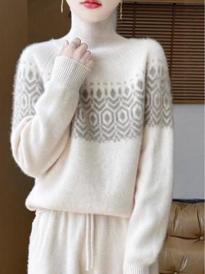 100% Pure Wool Round Neck Knit Cardigan with Zipper - Autumn/Winter Loose Fit Lazy Style Sweater