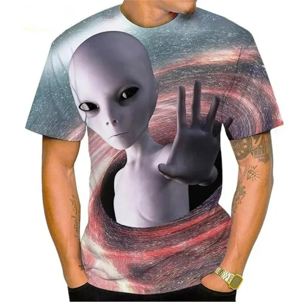 Funny Alien Graphic T Shirt for Men 3D UFO Invader Printed T-Shirt Fashion Outdoor Casual Plus Size Tees Top Women Clothing