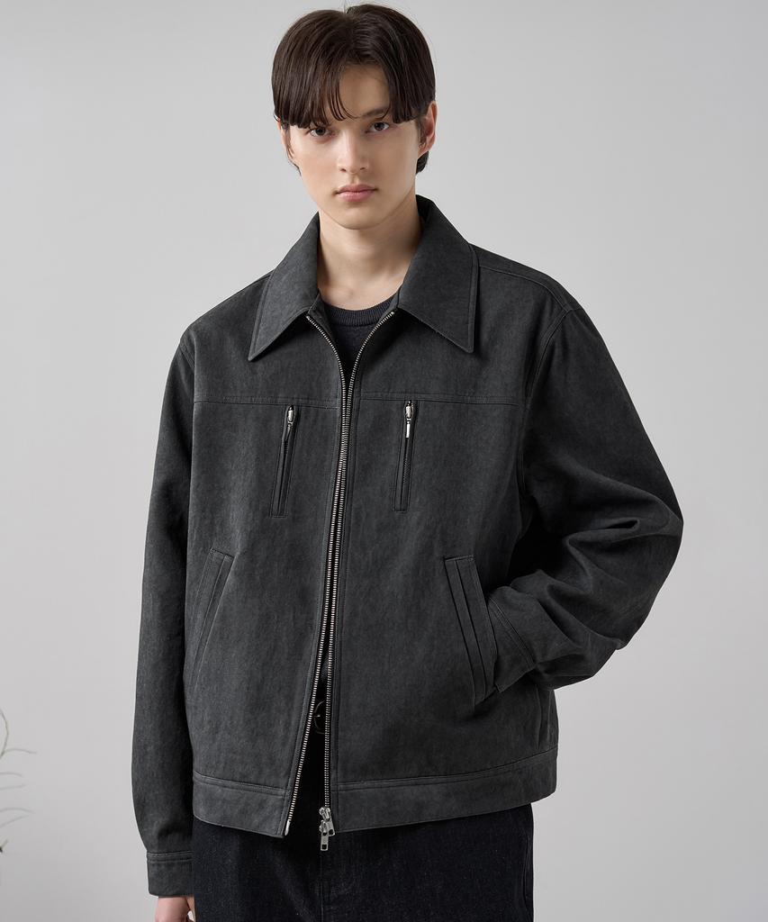 Draw Fit Fade-Dyed Cotton Blouson Jacket [Charcoal]