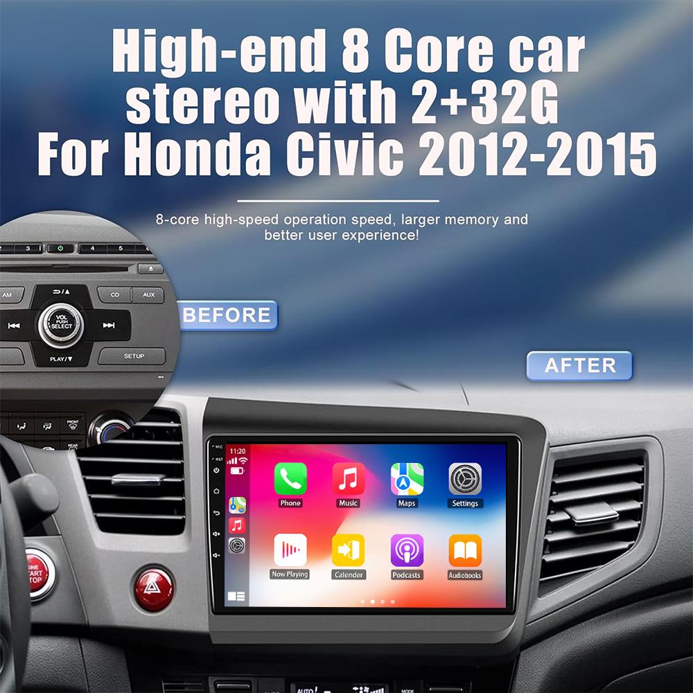 Radio samochodowe 2DIN z Androidem i Carplay 9'' cali do Honda Civic 2012 2013 2014 2015 Odtwarzacz wideo Multimedia Autoradio DSP WIFI