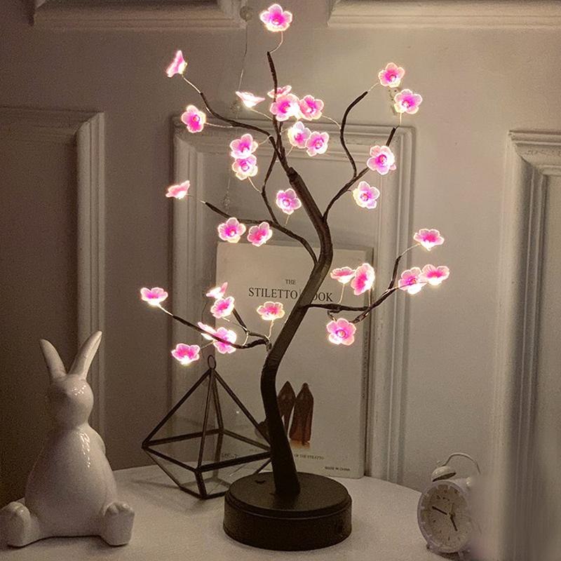 LED Golden Leaf Table Lamp Christmas Tree Fairy Light Night Lights Home DIY Party Wedding Bedroom Decoration Mother's Day Gift