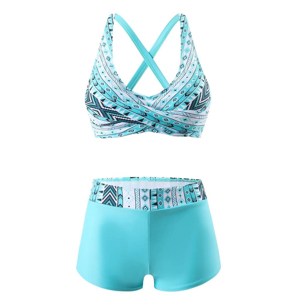 Sexy Hollow Out Back High Waist Bikini Swimsuit Women's Short Pants Quick Dry Two Piece Swimwear New 2025 Big Size