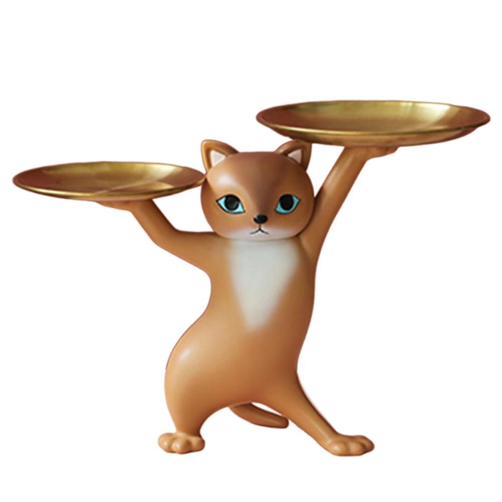 

Resin Cartoon Cat Figurine Whimsical Design Storage Decorative Tray Ket Candy Dish Room Decoration коричневий