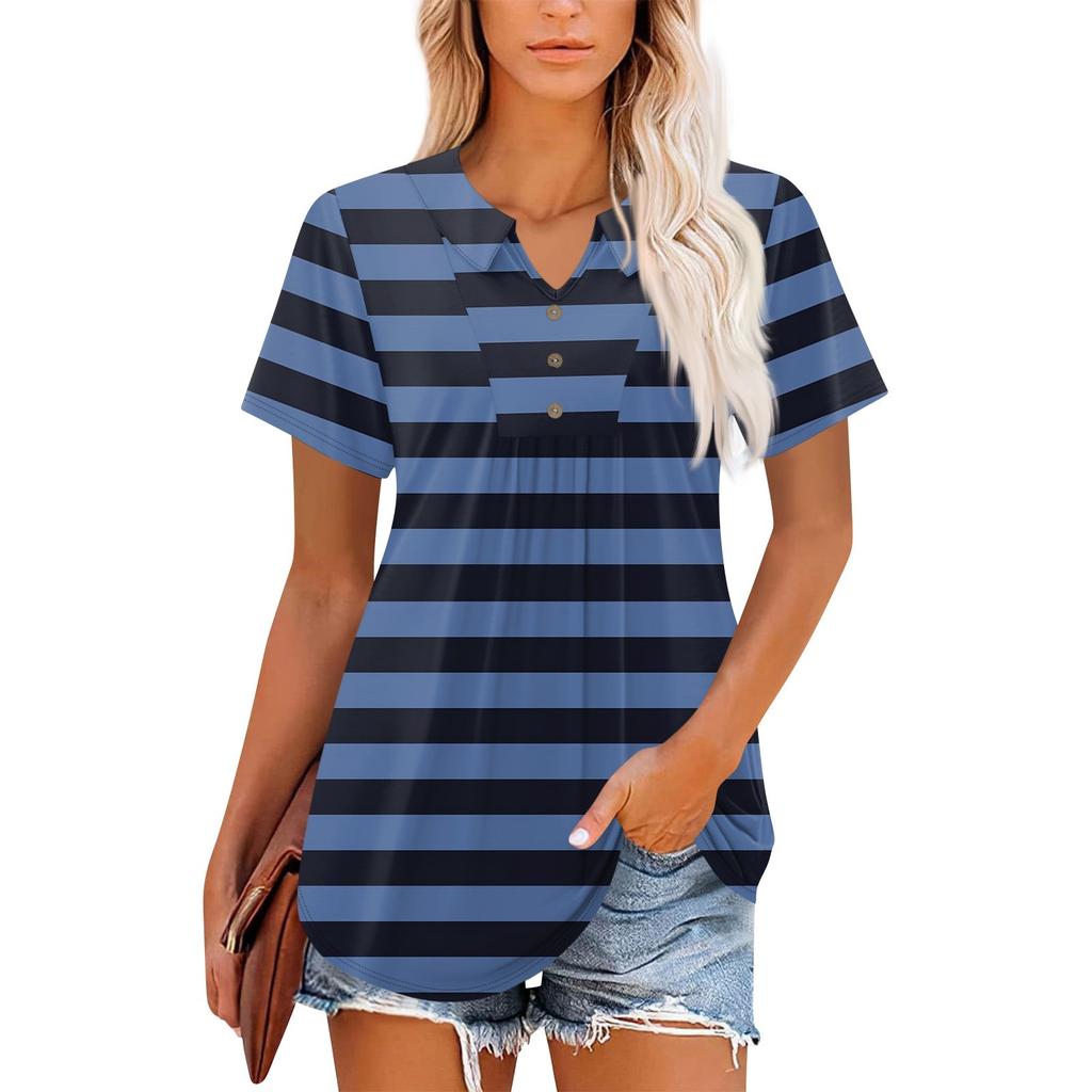 Women's Short Sleeve V-Neck Collared Tops Summer Business Casual Work T Shirts