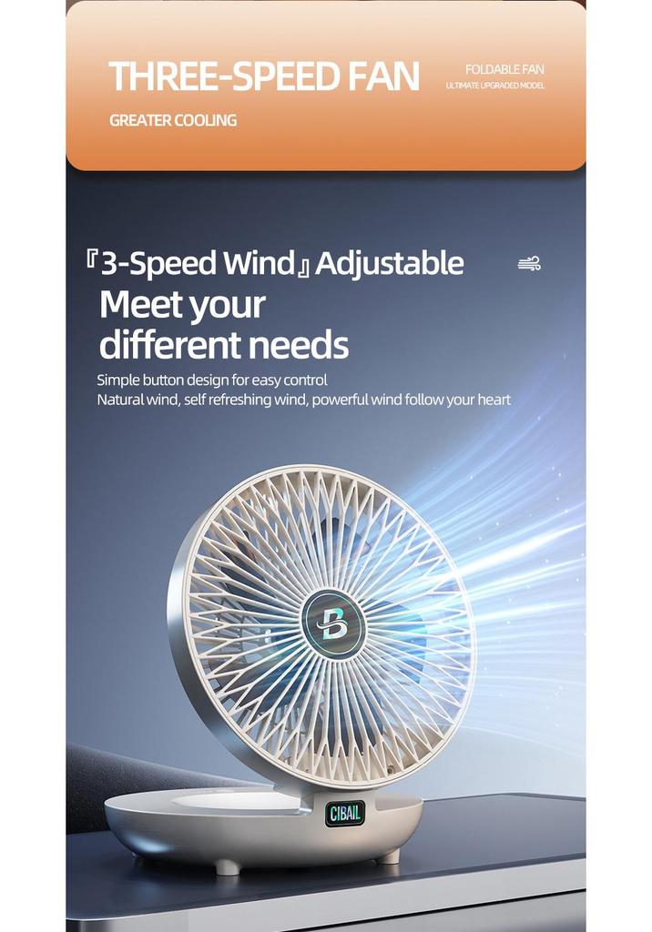 Portable USB Rechargeable Wall-Mountable and Desktop Fan for Dorms and Outdoors