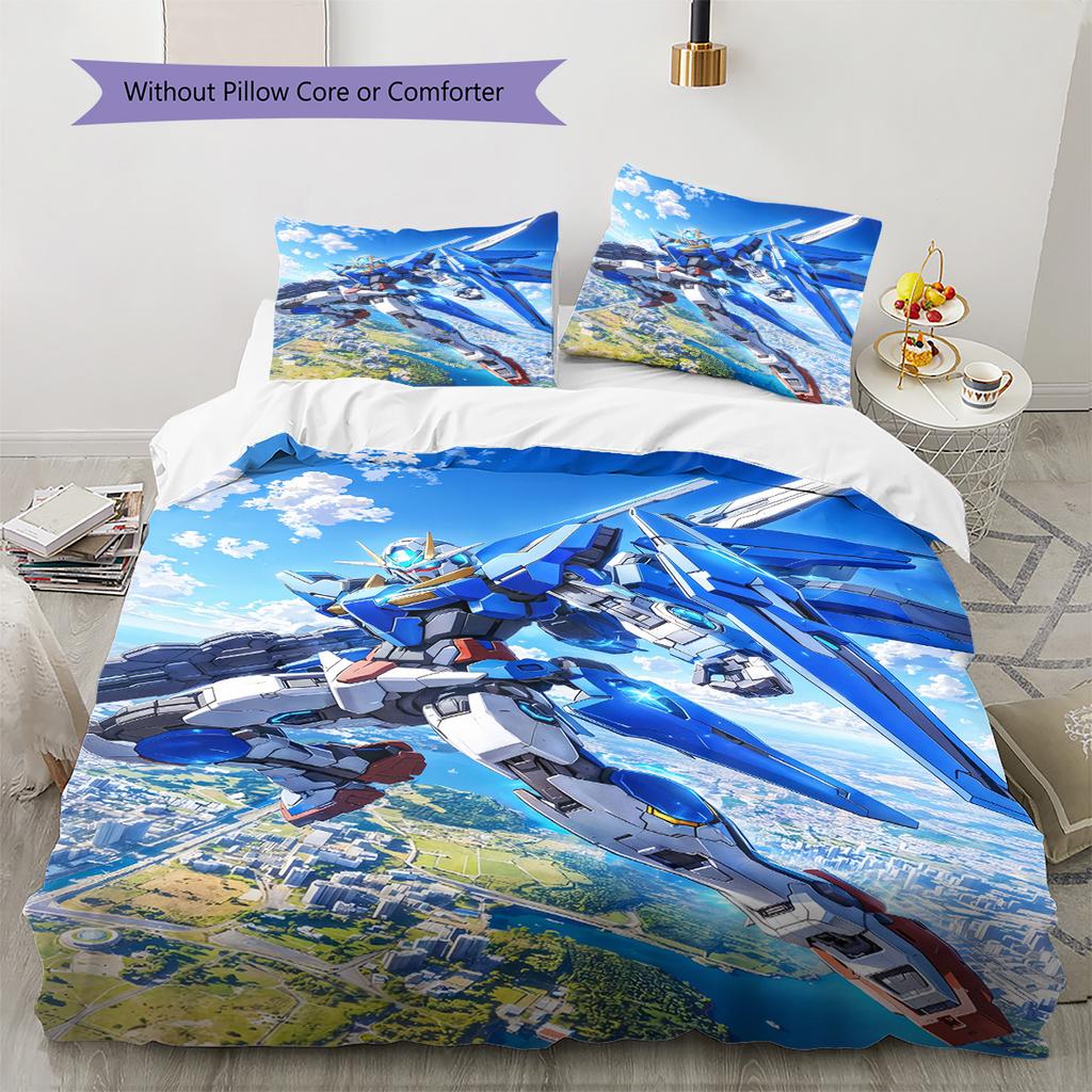GUNDAM Pattern Bedding Set Quilt Cover Pillowcase Home Decor Gift (1 * duvet cover + 2 * pillowcase, without core)