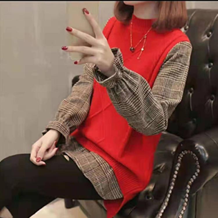 Damskie zimowe swetry dwuczęściowe z dzianiny College Wind Swetry z długim rękawem Luźne patchworkowe swetry projektantów Topy