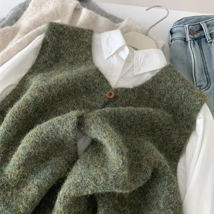 Woman Sweater Vest Sleeveless Retro Preppy Style Autumn Knitwears Waistcoat Outerwears Oversized Coats Winter Sweater Jumpers