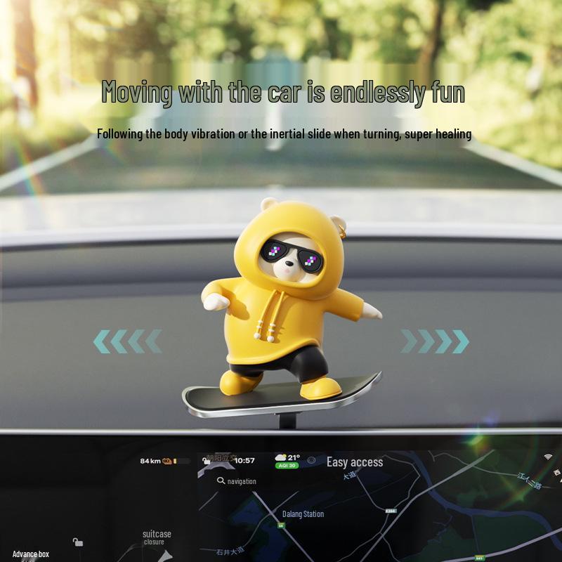 Bear Skateboard Car Ornament: Dashboard Center Console Cartoon for New Cars