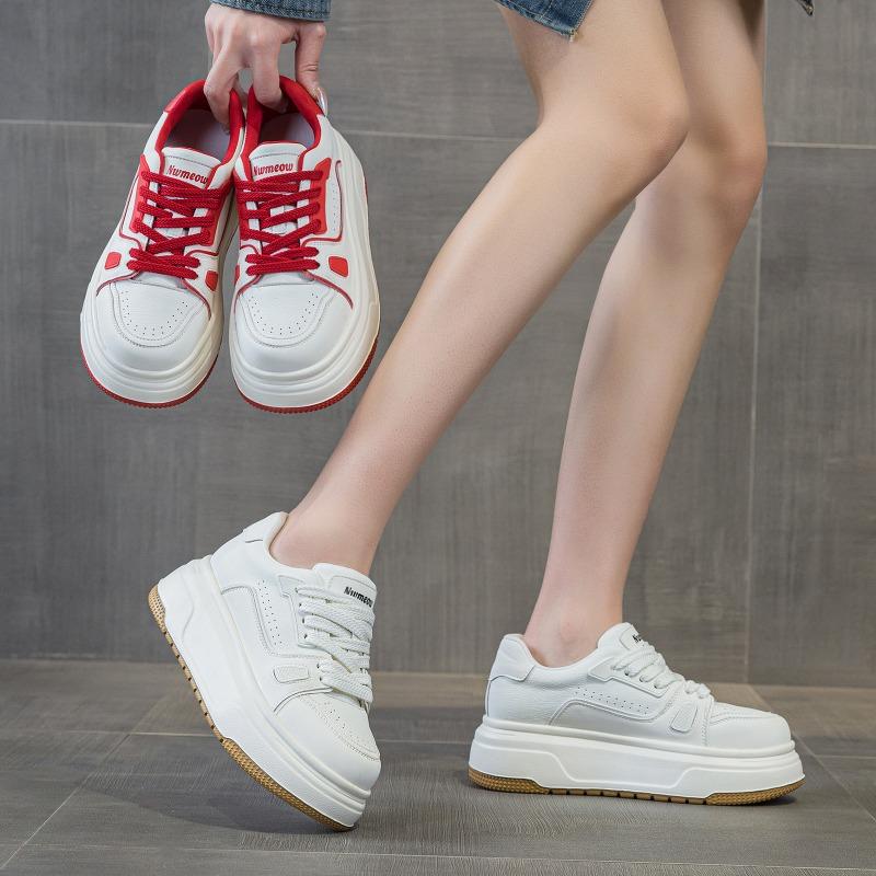 Little white shoes women's spring new thick sole heightening versatile casual shoes leather Internet celebrity comfortable sports shoes