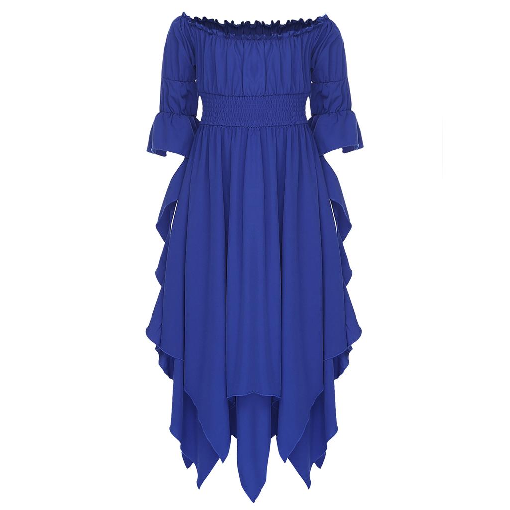 Girl's Renaissance Halloween Fancy Dress Costume Cold Shoulder Smocked Irregular Hem Dresses