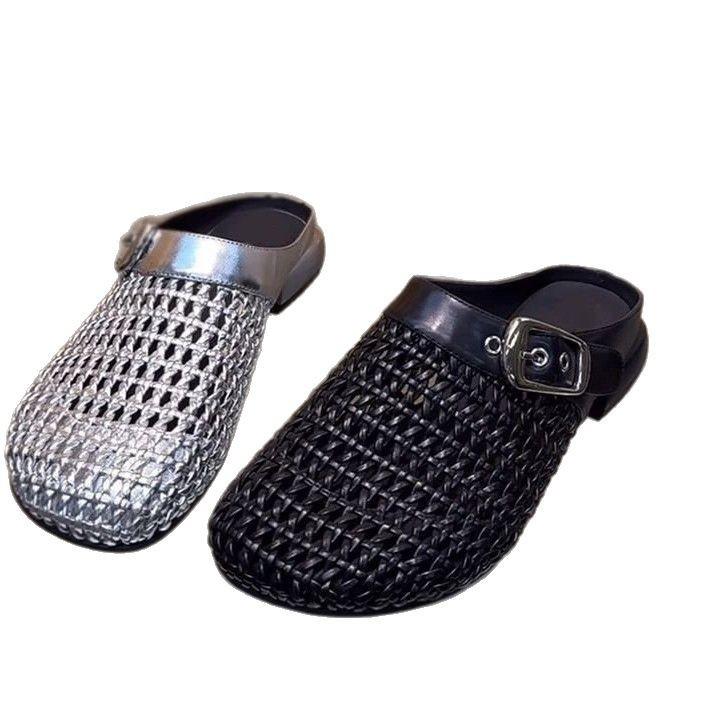 Niche thick-soled half-drag women 2025 European station new outer wear fashion temperament sandals belt buckle British single shoe trend