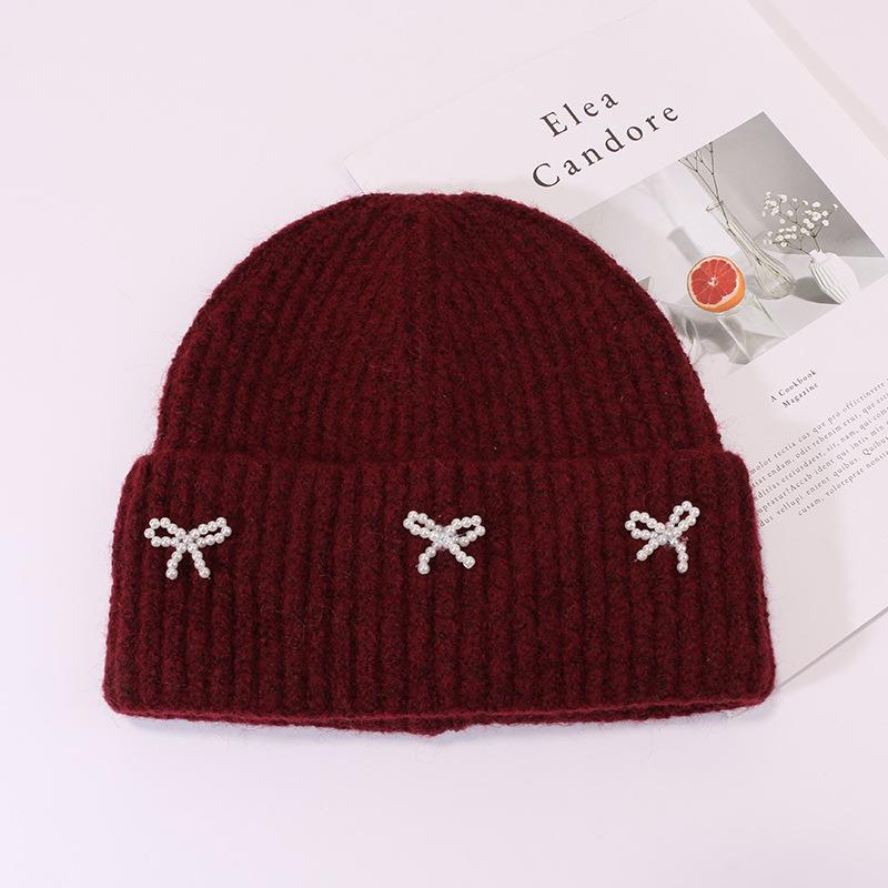Bow Hat for Women's Winter Wool Hat Big Head Circumference Thickened Warm Knitted Hat