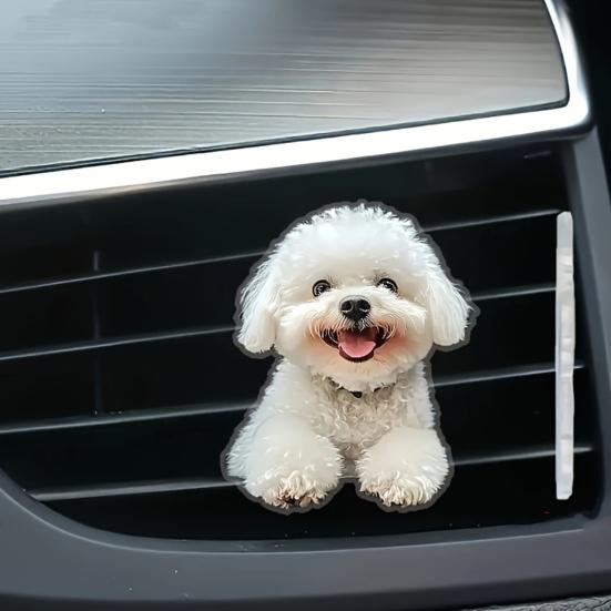 Car Outlet Ventilation Perfume Clips 2D Acrylic Auto Air Vent Clip Cute Smiling White Dog Hanging Ornament with Fragrance Diffuser