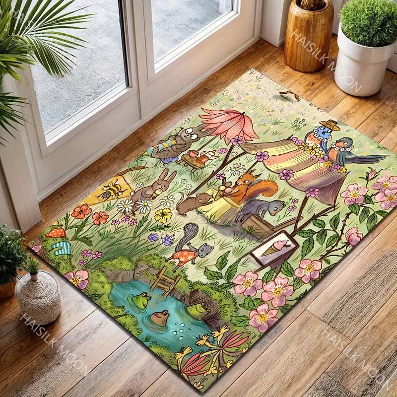 1PC forest animal fair squirrels frogs Print Carpet for Living Room Bedroom Sofa Home Decor Rus Non-slip Floor Mat Luxury Gift