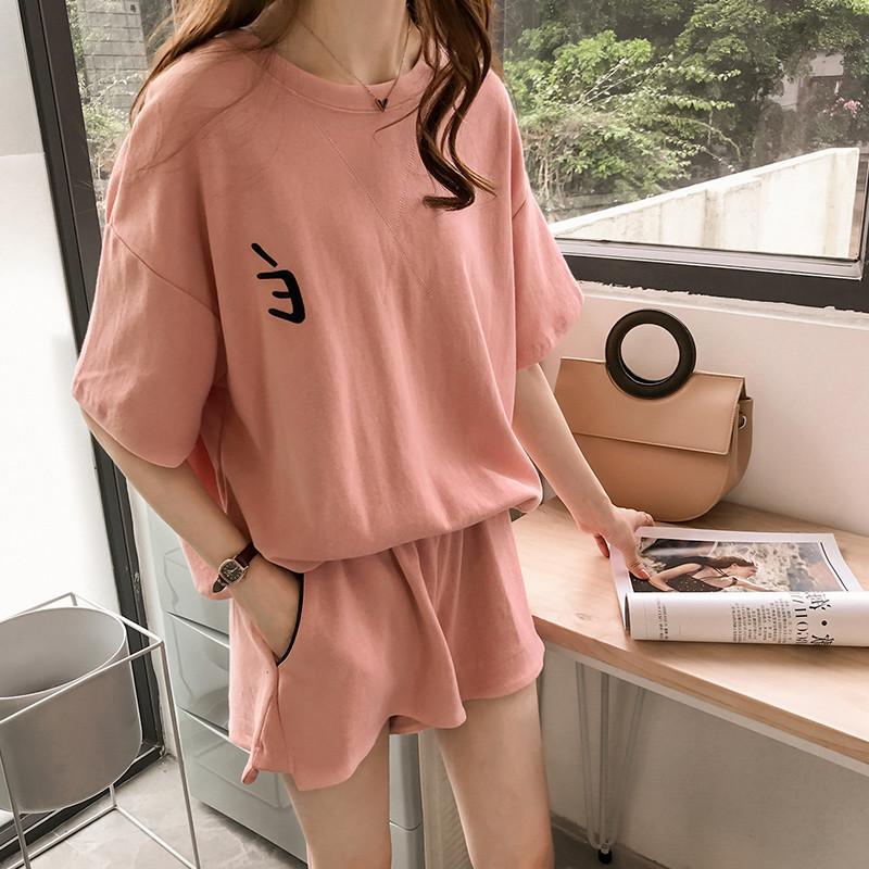 Casual Sports Suit for Women Summer Korean Style Large Size Loose Embroidered Shorts Two-piece Set for Women