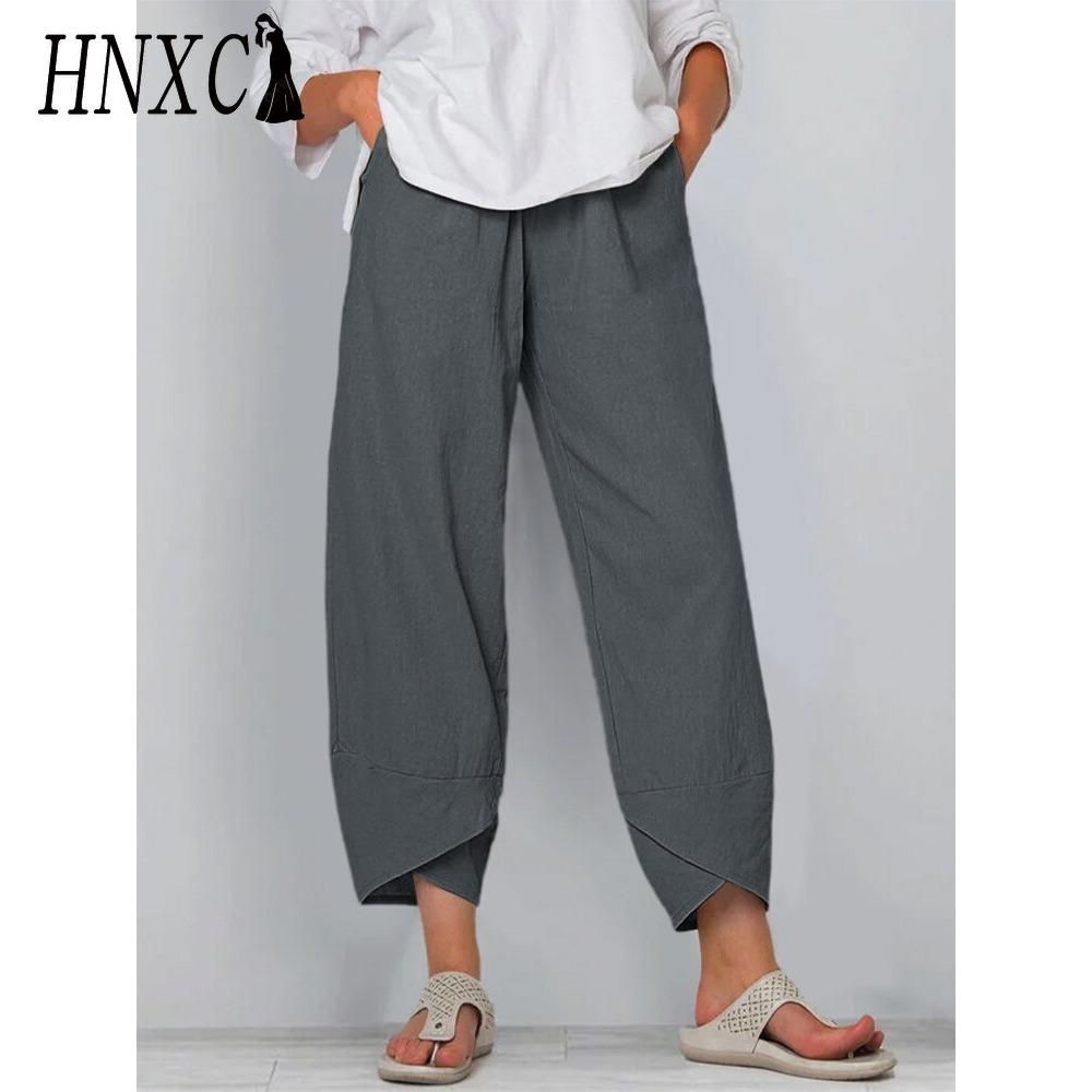 HNXC Damenmode, lässig, einfarbig, bedruckt, hohe Taille, Hosen und Caprihosen