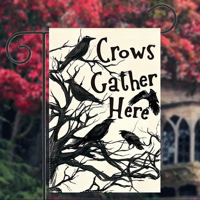 1pc Halloween Garden Flag Allan Poe The Raven Cowboy Cat 3D Printed Halloween Yard Outside Decoration No Flag Pole 12X18 Inch