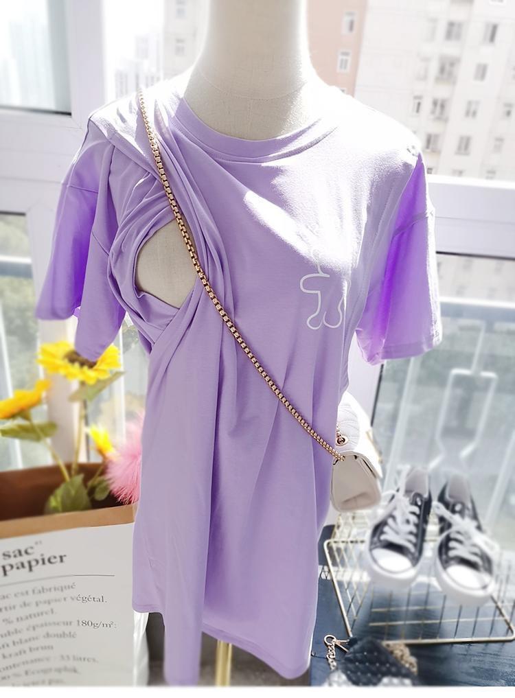 Korean Style Loose Maternity Nursing T-Shirt for Summer - Postpartum Breastfeeding Top and Skirt Set