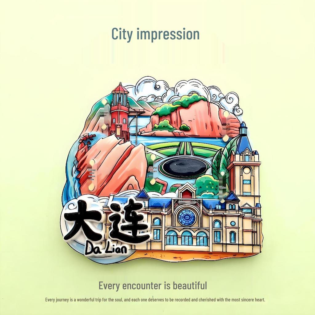 Guochao Cartoon Wahrzeichen Kreatives Souvenir Acryl Kühlschrankmagnet