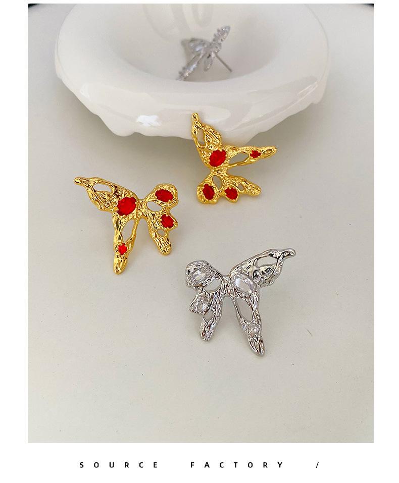 High-End Luxury Butterfly Zircon Stud Earrings - Elegant Silver Needle Design for Women