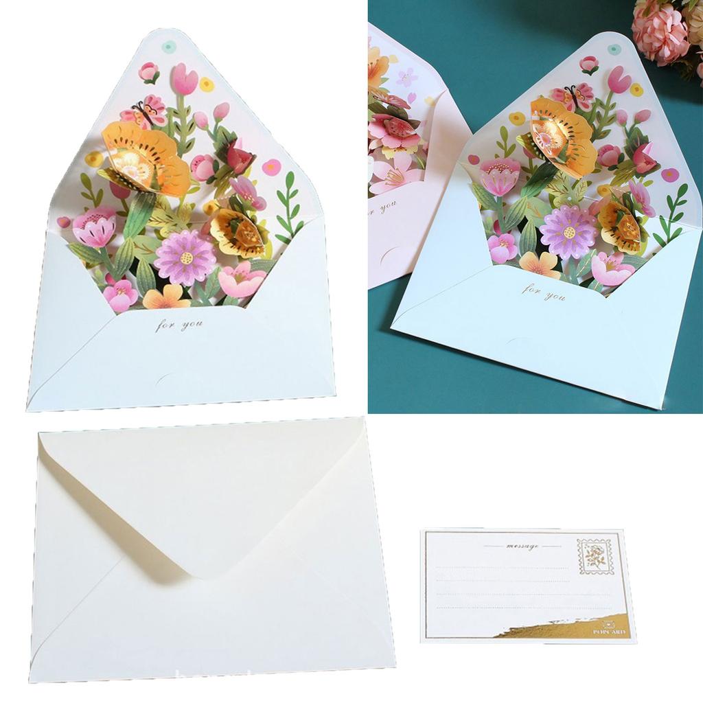 3D Flower Greeting Card Unique and Exquisite Design for Birthday Thank You Christmas New Year with Envelope Message Card