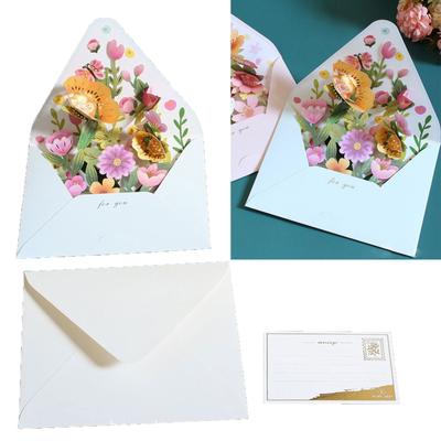 3D Flower Greeting Card Unique and Exquisite Design for Birthday Thank You Christmas New Year with Envelope Message Card