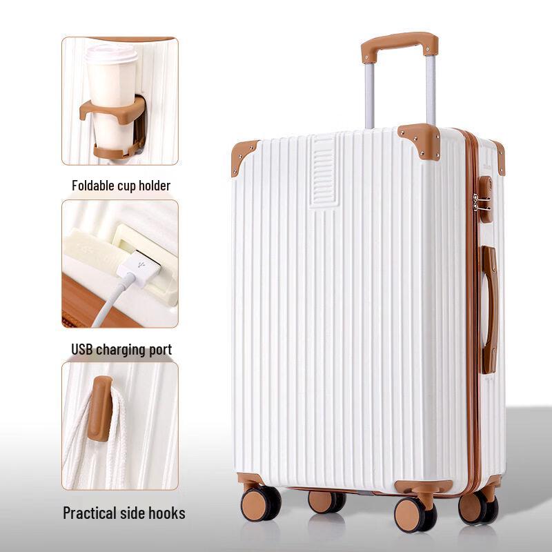 HANDUNYOU Durable Aluminum Frame Luggage with USB & Cup Holder 24 inch