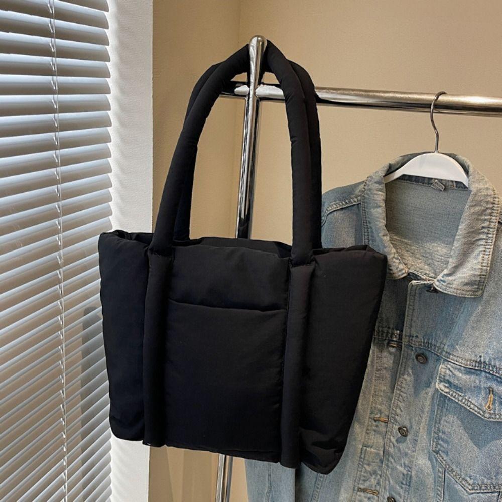 Large Capacity Down Cotton Shoulder Bag Solid Color Puffy Crossbody Bag Small Square Bag  Girls