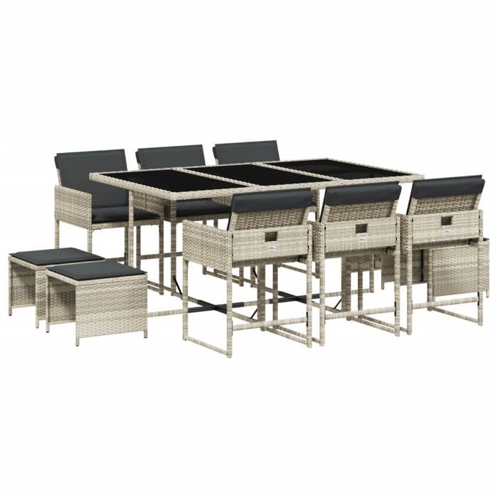 VidaXL Ensemble à Manger de Jardin avec Coussins 11 pcs, Table et Chaise de Terrasse, Meubles de Patio, Mobilier 3211331