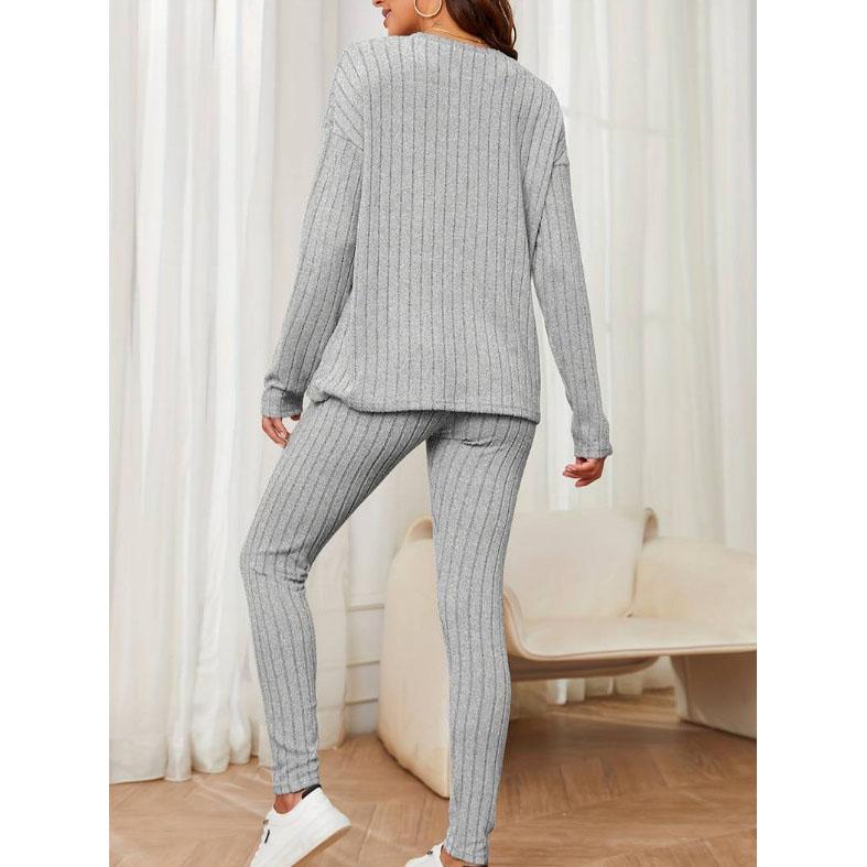 Casual O-neck Two Piece Set Women Outfits Autumn Winter Fashion Solid Knitted Long Sleeve Sweater Elegant Loose Pants Suit
