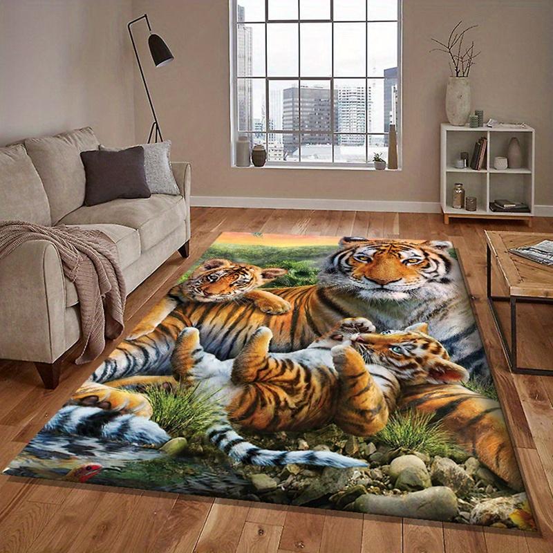 

Soft Polyester Tiger Family Print Area Rug Perfect for Living Room or Bedroom Decor Bedroom Carpet Vibrant Animal Print Rugs 40x60cm