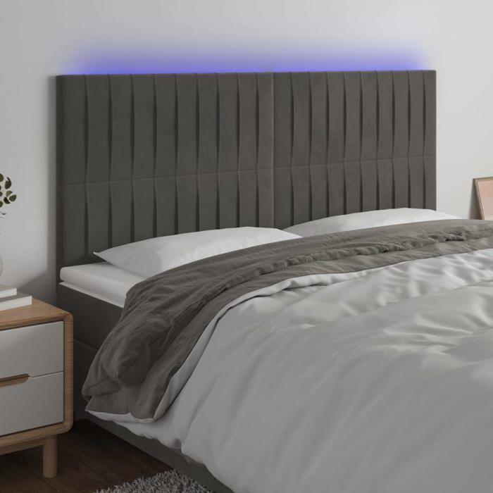 VidaXL Tête de Lit à LED Meuble de Chambre à Coucher Accessoire de Lit Double Tête de Cadre de Lit Intérieur Gris Foncé 3122723