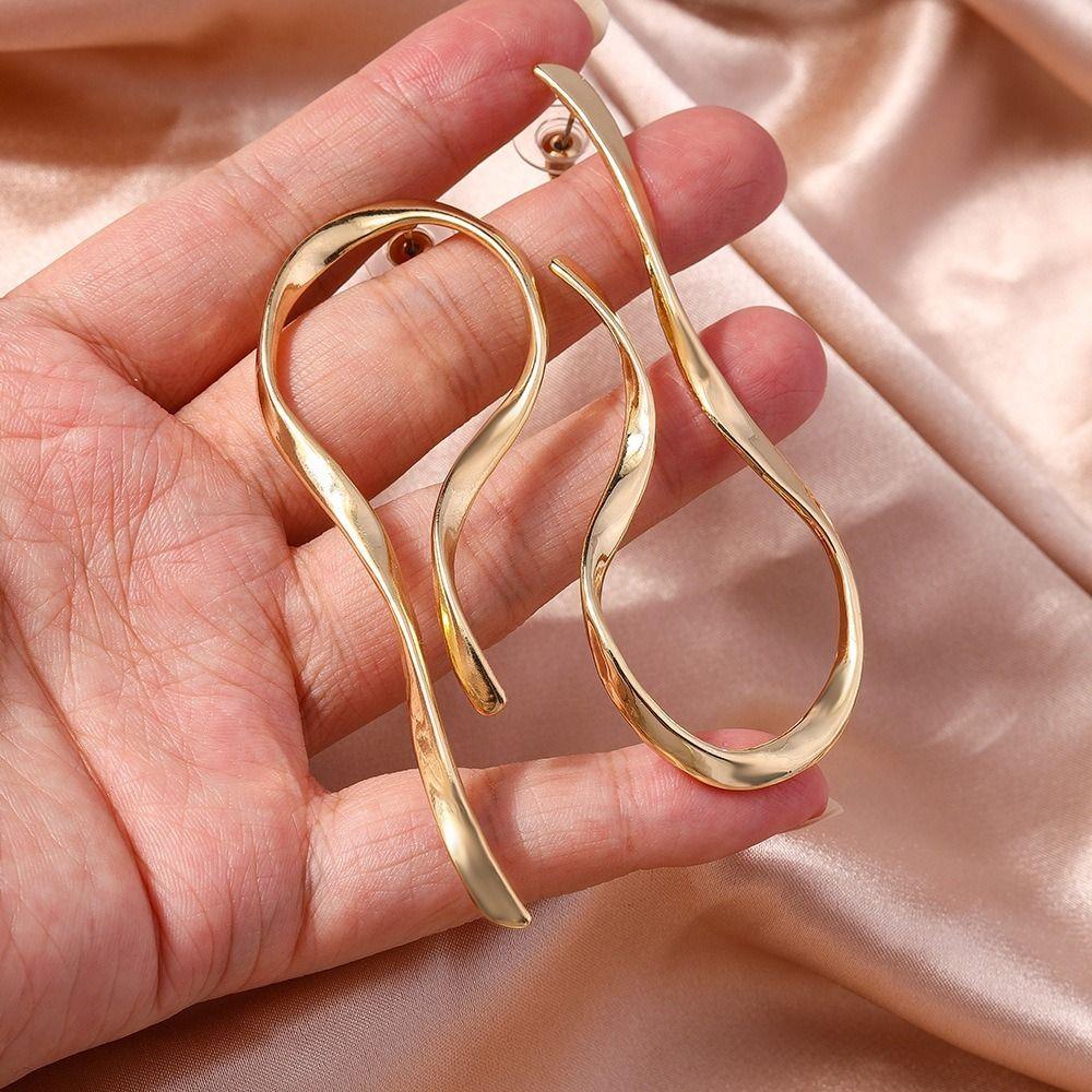Alloy Dangle Earrings Gold Silver Color Metal Earrings Charm Asymmetric Line Earrings  For Women