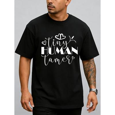 European Sizes Men'S Black T-Shirts Featuring The Tiny Human Tamer Design, Ideal for Summer Gifts. Stylish, Printed, Perfect for Casual Wear