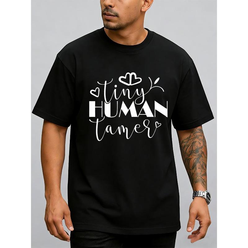 European Sizes Men'S Black T-Shirts Featuring The Tiny Human Tamer Design, Ideal for Summer Gifts. Stylish, Printed, Perfect for Casual Wear