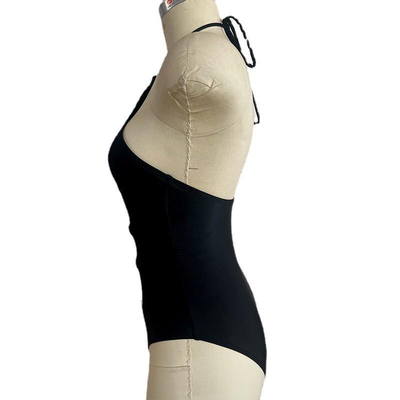 2023 Black Strappy Cutout Sexy One-Piece Swimsuit - Women's Anti-Exposure Swimwear