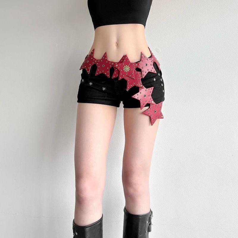 

# Sisjuly# Korean style Y2g Punk Style Rivet XINGX Patchwork Design Skirt Women s Cool Chic All-Match Belt Red A