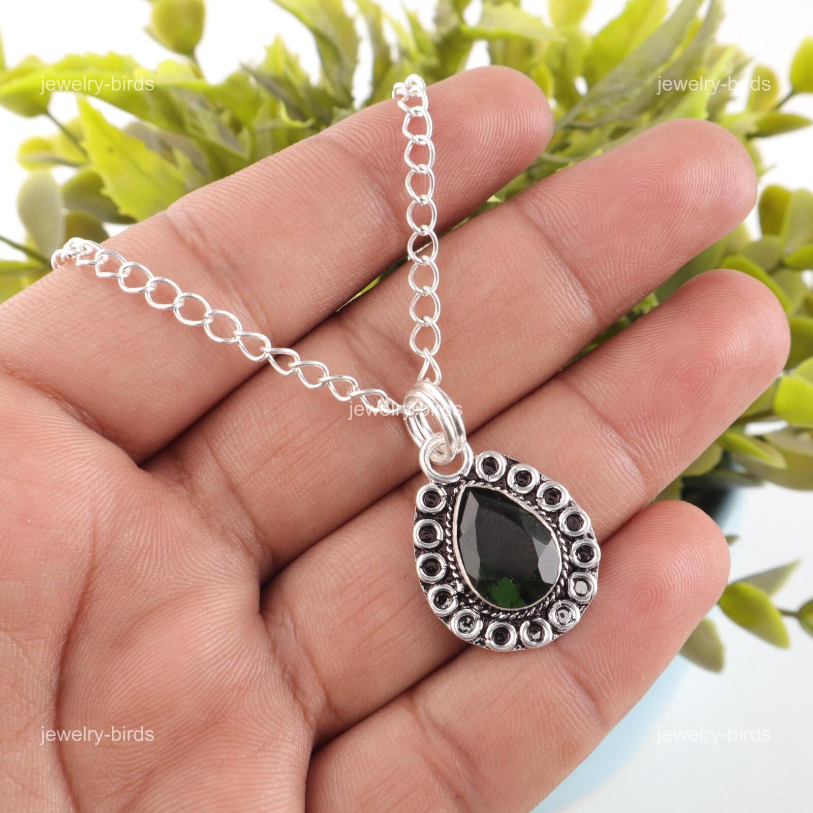 

Heart Chakra Pear Green Tourmaline Gemstone Anniversary Gift Pendant 925 Silver PP-26-44