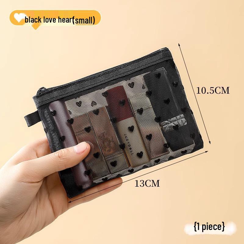 Flocking Love Mesh Portable Cosmetic Bag - High-Value, Simple Design